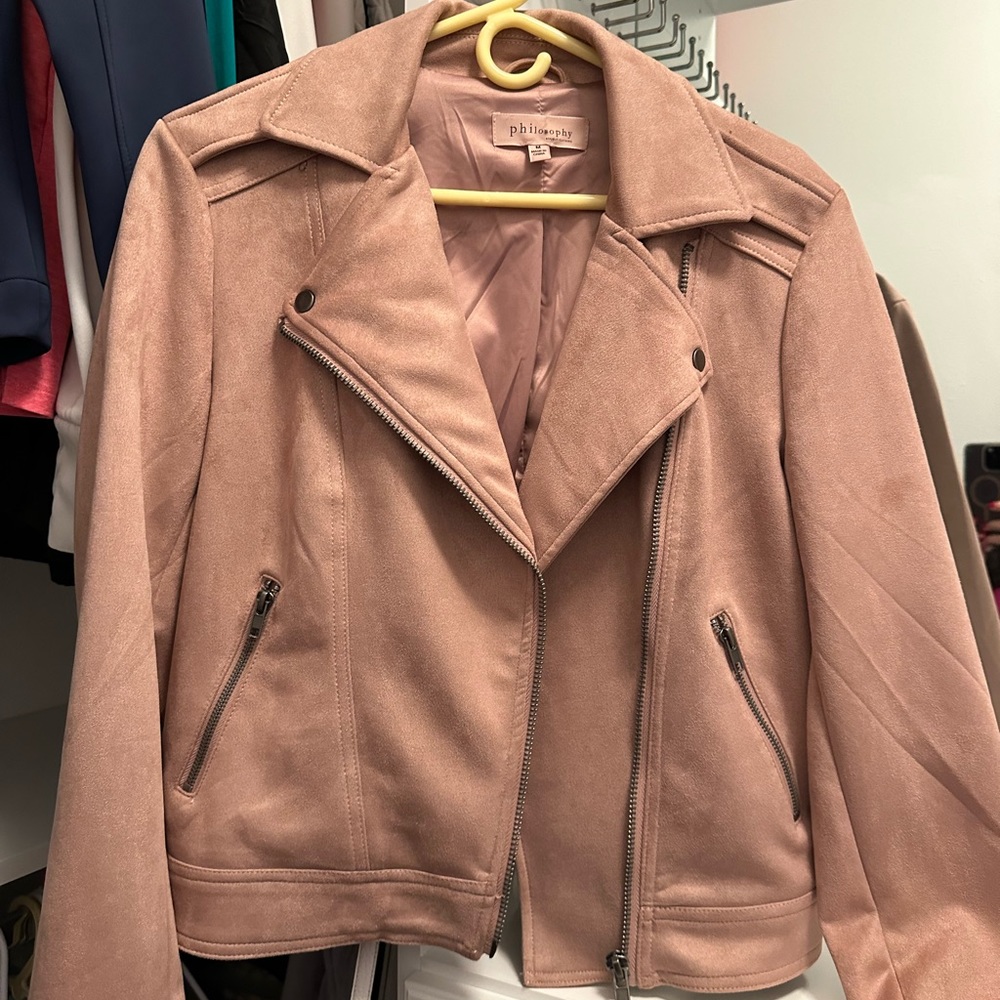 Philosophy women’s size medium cropped Dusty Rose Suede Jacket.